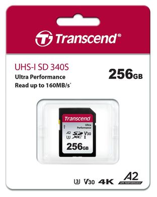 Карта памяти Transcend SD 256GB C10 UHS-I U3 A2 R160/W90MB/s 4K (TS256GSDC340S)
