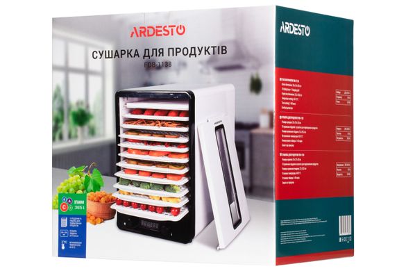 Сушка для продуктів Ardesto FDB-1138 - 550Вт/ 10+1 піддонів вис. 3см/рег. темп./ біла (FDB-1138)