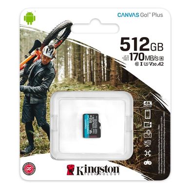 Картка пам'яті Kingston microSD 512 GB C10 UHS-I U3 A2 R170/W90MB/s (SDCG3/512GBSP)