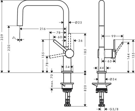 Смеситель для кухни Hansgrohe Talis M54 длина излива - 216мм поворотный 1 рычаг KMU220 сталь (72806800)