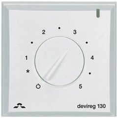 Терморегулятор DEVIreg 130, (+5+45С), механический, датчик на проводе 3м, 82 х 82мм, макс. 16A, белый (140F1010)