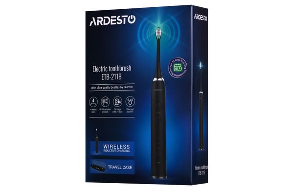 Електрична зубна щітка Ardesto ETB-211B чорна/5 насадок/індукційна зарядна база зі станд. вилкою