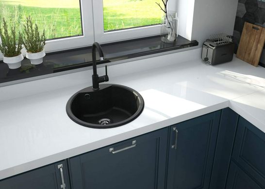 Мийка кухонна Deante Solis, граніт, круг, без крила, 480х480х194мм, чаша - 1, накладна, графіт (ZRS_2803)