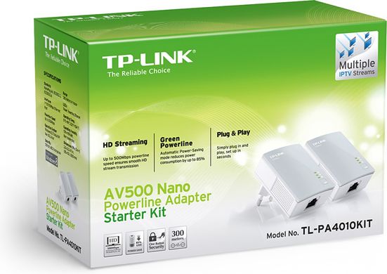 Ретранслятор TP-LINK Powerline TL-PA4010KIT 2PK AV600 1xFE (TL-PA4010KIT)