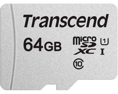 Карта памяти Transcend 64GB microSDXC C10 UHS-I R95/W40MB/s + SD адаптер (TS64GUSD300S-A)