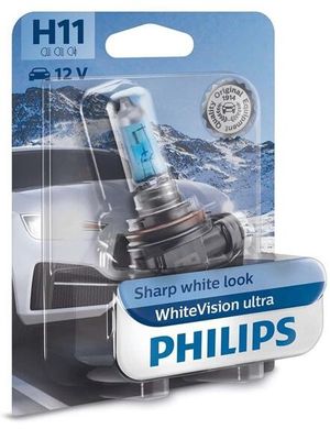 Автолампа галогенная Philips H11 WhiteVision Ultra +60% 4000K 1шт (12362WVUB1)