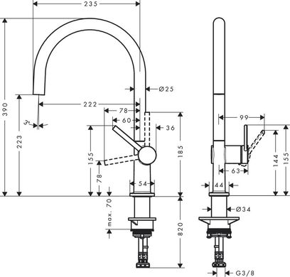 Змішувач для кухні Hansgrohe Talis M54 дина виливу — 235 мм поворотний 1 важіль KM220 хром (72804000)