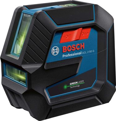 Нивелир лазерный Bosch GCL 2-50 G, до 15м, ±0.3мм/м, в чемодане с держателем RM 10, зажимом DK 10, чехлом, мишенью, 0.58кг (0.601.066.M02)