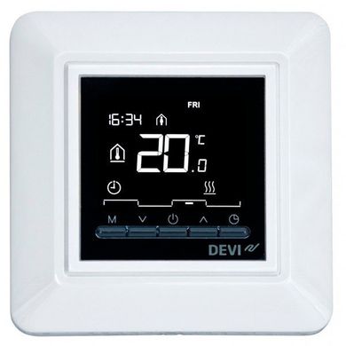 Терморегулятор DEVIreg Opti, электронный, 2" экран, 85 х 85мм, макс. 13A, белый (140F1055)