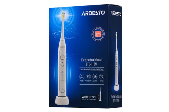 Електрична зубна щітка Ardesto ETB-113W біла/2 насадки/індукційна зарядна база зі станд. вилкою