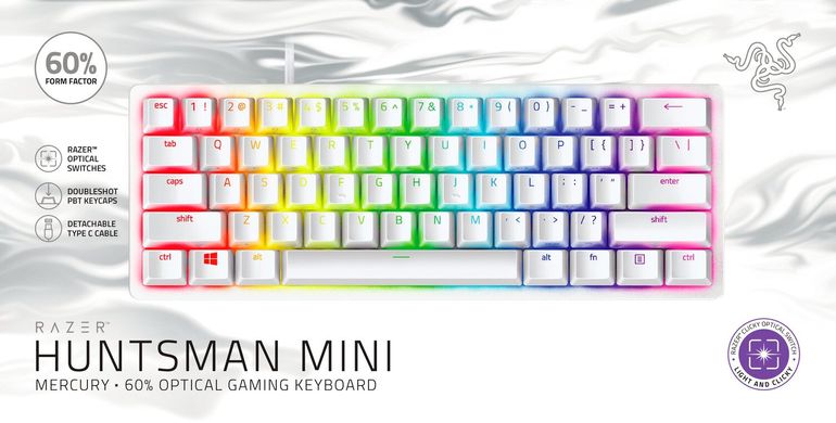 Механічна клавіатура Razer Huntsman Mini Mercury Ed. Red Switch US Layout USB RGB White