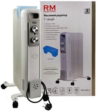 Масляный радиатор RM Electric 15м2 1500Вт механическое управление 7 секций увлажнитель белый (RM-02001E)