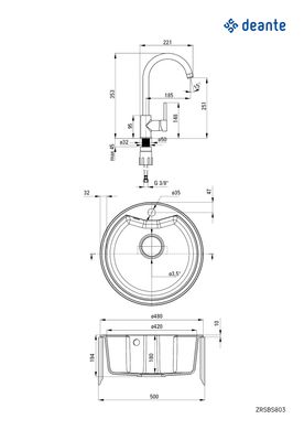 Набір для кухні Deante Solis гранітна мийка ZRS_S803 + змішувач BEU_S62M сірий (ZRSBS803)