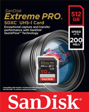 Картка пам'яті SanDisk SD 512 GB C10 UHS-I U3 R200/W140MB/s Extreme Pro V30 (SDSDXXD-512G-GN4IN)