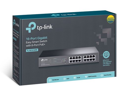 Коммутатор TP-LINK TL-SG1016PE 16xGE/8xPoE+ 124.4 Вт EasySmart 13" 1U (TL-SG1016PE)