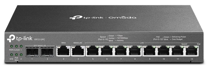 Мультисервисный Маршрутизатор TP-LINK ER7212PC 8xGE LAN (8xPoE), 1xGE WAN, 1xGE WAN/LAN, 2xGE SFP WAN/LAN, 110Вт (ER7212PC)