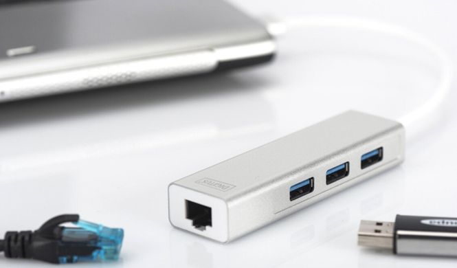 Концентратор-адаптер DIGITUS Gigabit Ethernet USB 3.0, 3xUSB, 1xLAN (DA-70250-1)