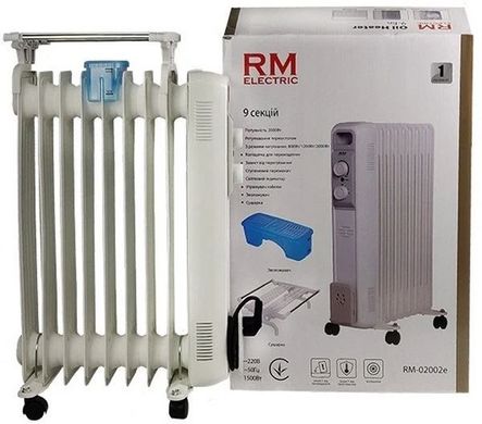 Масляный радиатор RM Electric 20м2 2000Вт механическое управление 9 секций увлажнитель сушилка белый (RM-02002E)