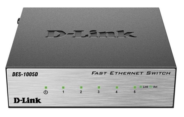 Коммутатор D-Link DES-1005D 5xFE, Desktop металл, Неуправляемый (DES-1005D)