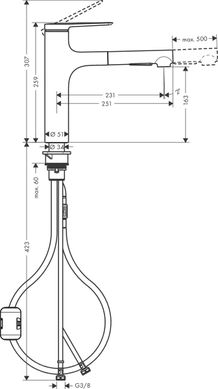Змішувач для кухні Hansgrohe Zesis M33 дина виливу — 231 мм витяжний 1 важіль KM160 хром (74801000)