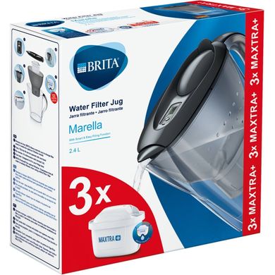Фильтр-кувшин Brita Marella + 3 картриджа 2.4 л (1.4 л очищенной воды), графит (1039274)