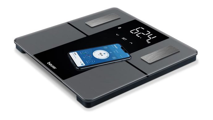 Ваги Beurer підлогові 180 кг під'єднання до смартфона AAAx3 в комплекті скло чорне (BF_500)