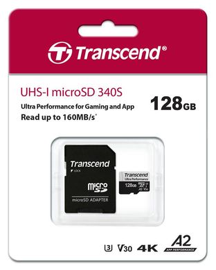 Картка пам'яті Transcend 128 GB microSDXC C10 UHS-I U3 A2 R160/W125MB/s + SD (TS128GUSD340S)