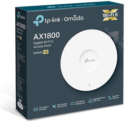 Точка доступа TP-LINK EAP620 HD AX1800 1xGE LAN PoE MU-MIMO потолочный (EAP620-HD)