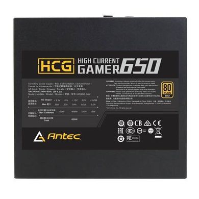 Блок живлення Antec HCG650 Gold,12cm fan,a/PFC,80+ GOLD,24+8,3 xPeripheral,8xSATA,4xPCIe,Fully Modular