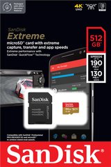Карта памяти SanDisk microSD 512GB C10 UHS-I U3 R190/W130MB/s Extreme V30 + SD (SDSQXAV-512G-GN6MA)