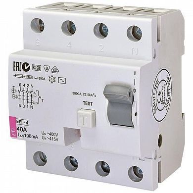 Дифференциальное реле ETI (УЗО) EFI-4 40/0,1 тип AC (10kA (2063143)