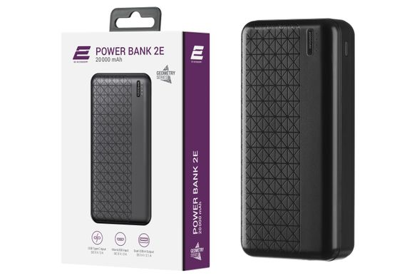 Павербанк портативное зарядное устройствоо Power Bank 2E Geometry 20000mAh USB-C, USB-А Black 2E-PB2072-BLACK