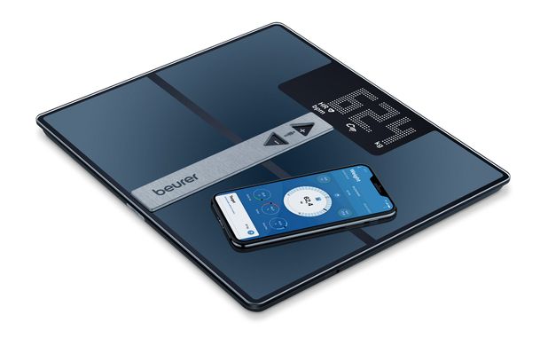 Весы Beurer напольные 180кг подключение к смарфтону WiFi USB-C стекло темно-синий (BF_980)