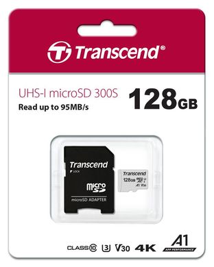 Карта памяти Transcend 128GB microSDXC C10 UHS-I R95/W45MB/s + SD адаптер (TS128GUSD300S-A)