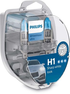 Автолампи Philips H1 WhiteVision Ultra 3700K, 2шт (12258WVUSM)