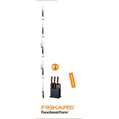 Набір ножів з чорною підставкою Fiskars FF, 5 шт (1057554)