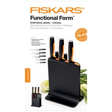Набір ножів з чорною підставкою Fiskars FF, 5 шт (1057554)