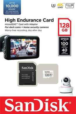 Карта пам'яті SanDisk 128GB microSDXC C10 UHS-I U3 V30 R100/W40MB/s High Endurance (SDSQQNR-128G-GN6IA)