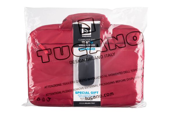 Сумка Tucano Idea 15.6", червона + бездротова миша (BU-BIDEA-WM-R)