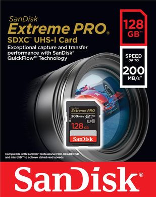 Картка пам'яті SanDisk SD 128 GB C10 UHS-I U3 R200/W140MB/s Extreme Pro V30 (SDSDXXD-128G-GN4IN)
