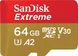 Карта памяти SanDisk 64GB microSDXC C10 UHS-I U3 R160/W60MB/s Extreme V30 + SD (SDSQXA2-064G-GN6AA)
