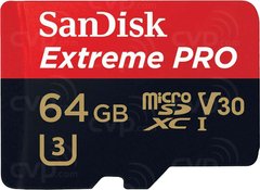 Карта пам'яті SanDisk 64GB microSDXC C10 UHS-I U3 R170/W90MB/s Extreme Pro V30 + SD (SDSQXCY-064G-GN6MA)