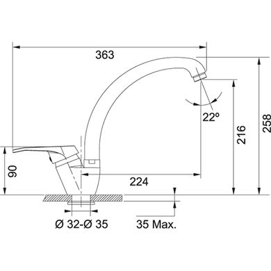 Змішувач для кухні Franke Vega довжина виливу — 224 мм поворотний 1 важіль білий (115.0275.366)