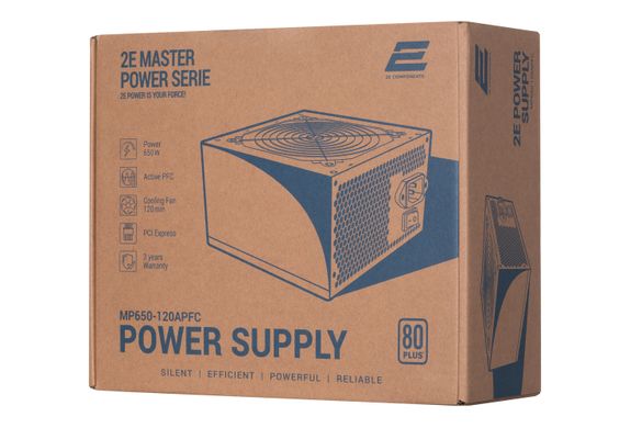 Блок питания 2E MASTER POWER (650W), >80%, 80+ White, 120mm, 1xMB 24pin (20+4), 1xCPU 8pin (4+4), 3xMolex, 5xSATA, 2xPCIe 8pin (6+2) (2E-MP650-120APFC)