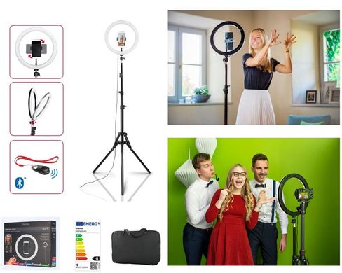 Штатив со светодиодным кольцом Ring Light Kit Hama SpotLight Steady 120 Bluetooth Black (00004643)