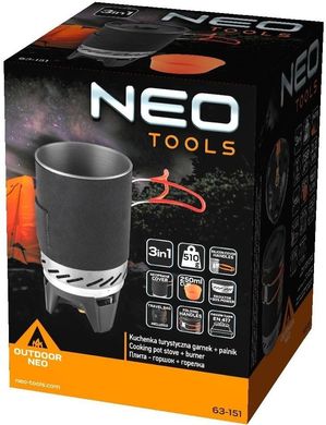 Набор посуды туристической Neo Tools 3в1 кастрюлятарелкагорелка пьезорозжиг сертификат LFGB чехол 0.51кг (63-151)