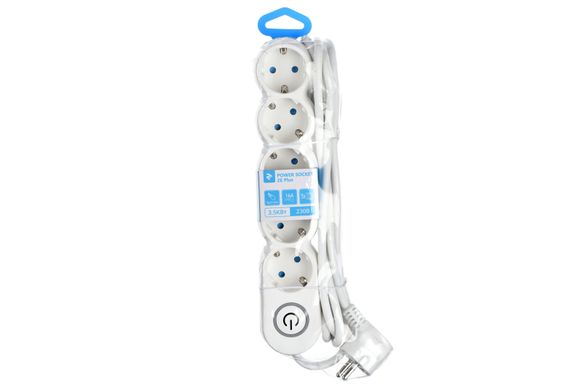Удлинитель 2Е Plus 5XSchuko с выключателем, 3G*1.0мм, 3м, white (2E-U05VESM3W)