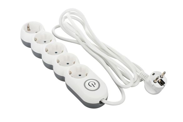 Подовжувач 2Е Plus 5XSchuko з вимикачем, 3G*1.0 мм, 3 м, white (2E-U05VESM3W)
