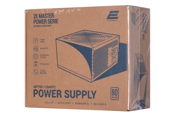 Блок питания 2E MASTER POWER (750W), >80%, 80+ White, 120mm, 1xMB 24pin (20+4), 1xCPU 8pin (4+4), 3xMolex, 5xSATA, 4xPCIe 8pin (6+2) (2E-MP750-120APFC)