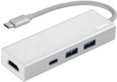 USB-хаб Hama Aluminium 2x USB-A, USB-C, HDMI Silver (00135756)